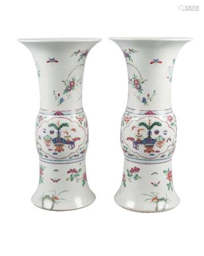 A pair of large Chinese porcelain beaker vases