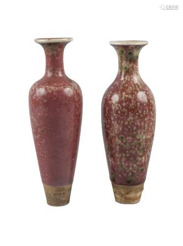 Two Chinese porcelain peachbloom-glazed amphoras