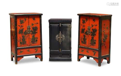 A pair of Chinese red painted cabinets