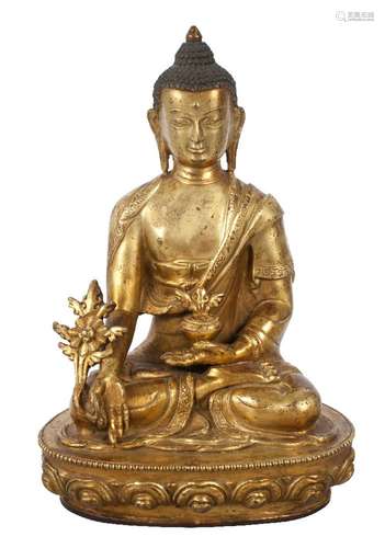 A Mongolian gilt bronze figure of Shakyamuni Buddha