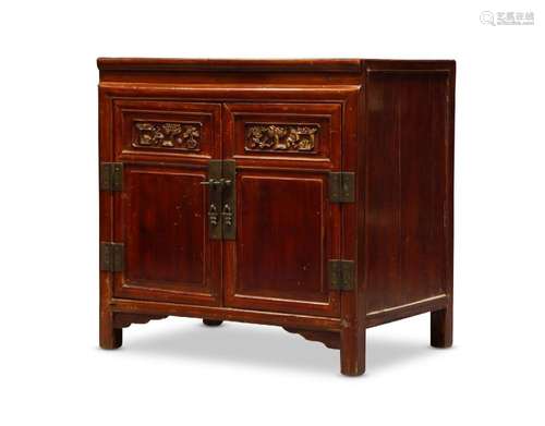 A Chinese red painted rectangular side cabinet