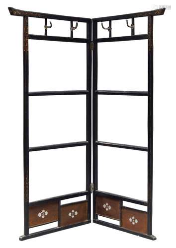 A Japanese black lacquer and gilt decorated folding kimono stand