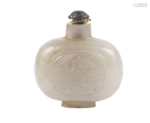 A Chinese pale green jade snuff bottle