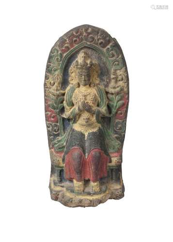 A Tibetan painted terracotta votive plaque