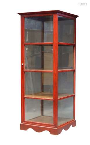 A Chinese stained red square glazed display cabinet