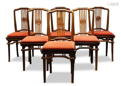 A set of six Chinese hardwood dining chairs