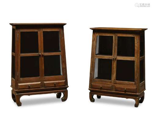 Two Chinese hardwood glazed display cabinets