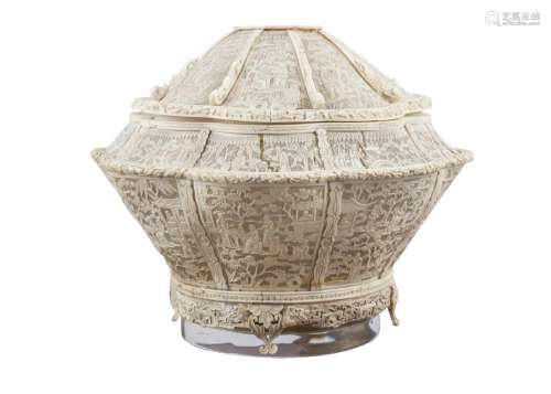 A Chinese Canton ivory basket
