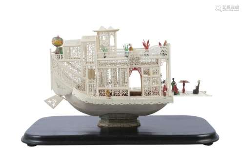 A Chinese Canton ivory model of a pleasure boat