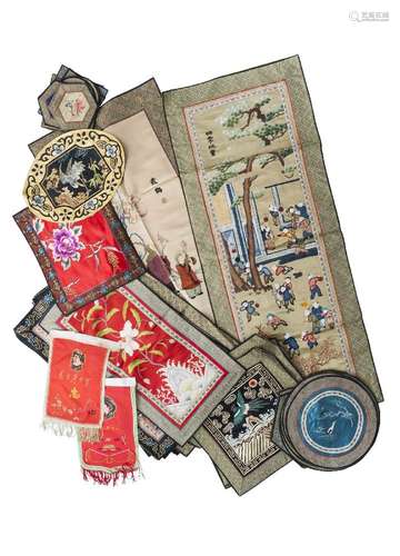 A collection of Chinese silk embroidered panels