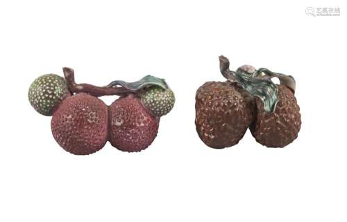 Two Chinese porcelain lychee ornaments