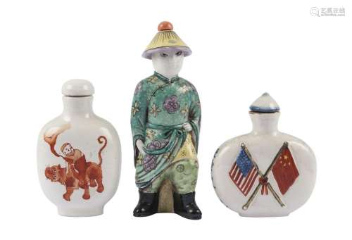 Three Chinese porcelain snuff bottles