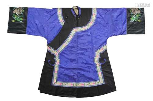 A Chinese purple silk and embroidered half length robe