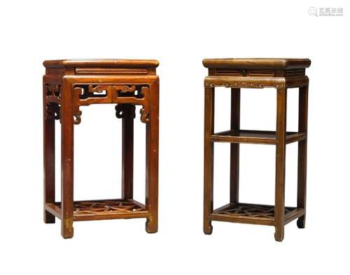 Two Chinese hardwood square jardiniere stands