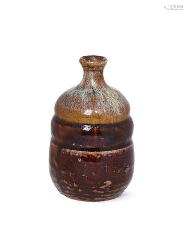 A Japanese stoneware sake bottle