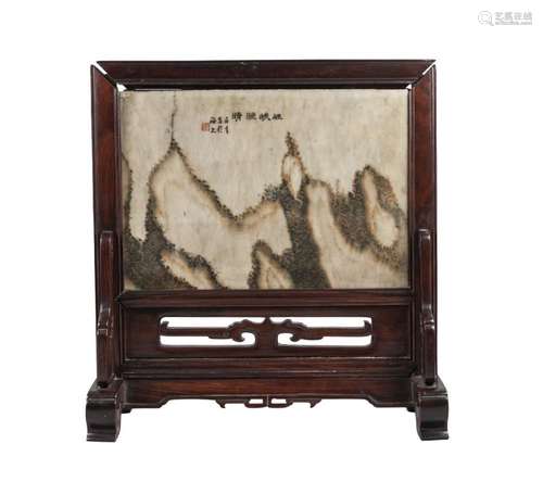 A Chinese hardwood and marble dreamstone scholar's table screen