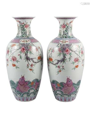 A large pair of Chinese porcelain baluster vases