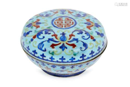 A Chinese imitation cloisonné painted enamel circular food box and cover