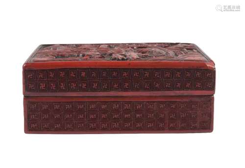 A Chinese carved red lacquer rectangular box and cover