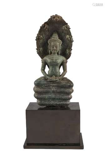 A Cambodian bronze Muchalinda Buddha