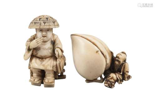 Two Japanese carved ivory netsukes