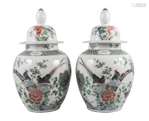 A large pair of Chinese porcelain jars and covers