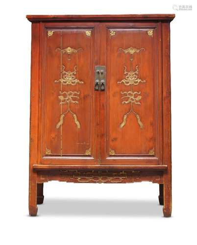 A Chinese red painted cupboard