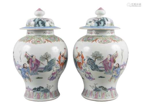 A pair of large Chinese porcelain baluster jars and covers
