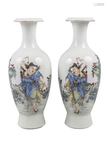 A pair of Chinese porcelain baluster vases after Wang Xiao Tang