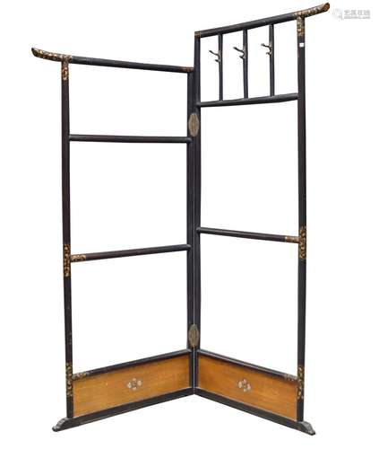 A Japanese black lacquer and gilt decorated folding kimono stand