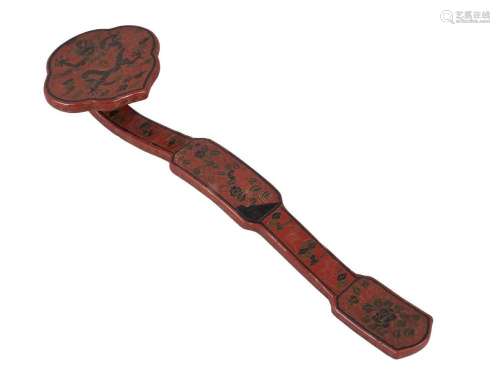 A rare Chinese qianjin and tianqi lacquer ruyi sceptre