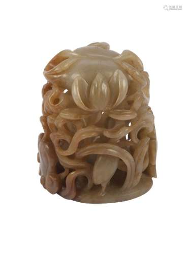 A Chinese Yuan style green hardstone finial