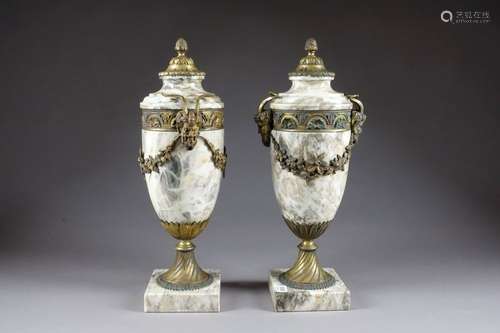 Paire de Vases ornementaux, de style Louis XVI. An...