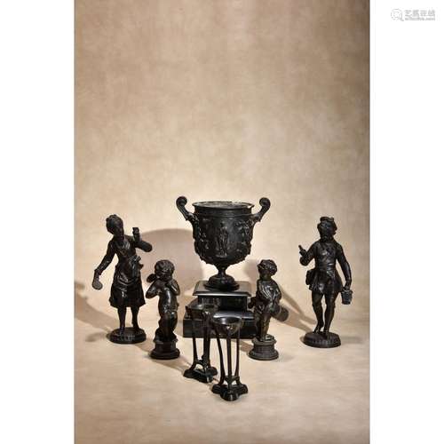 A group of assorted Continental patinated metal figural sculpture