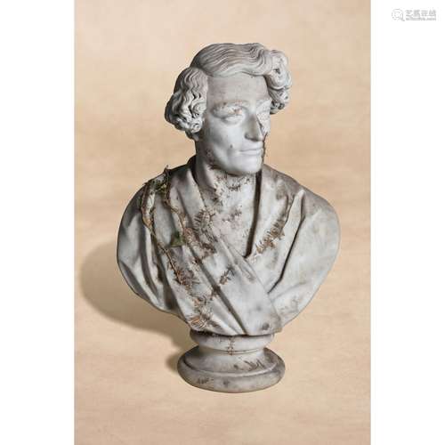 A sculpted white marble portrait bust of a gentleman