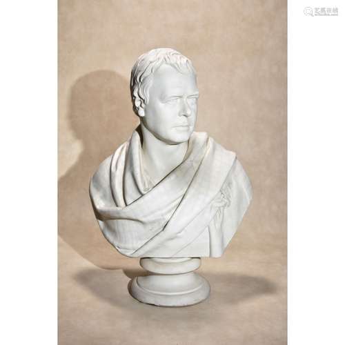 A Victorian Copeland biscuit porcelain bust of Sir Walter Scott