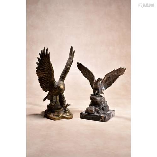 A Continental silvered bronze and marble mounted model of an eagle