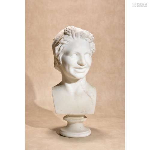 A Continental, probably Italian sculpted white marble bust of a Bacchante