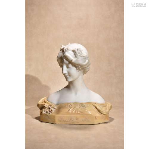 A northern Italian sculpted white marble and marmo Siena bust of a maiden