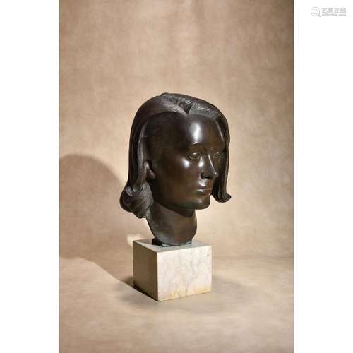 A patinated bronze portrait portrait head of a maiden