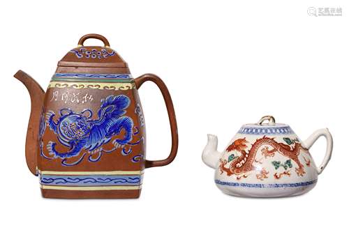 TWO CHINESE TEAPOTS. Comprising a tall yixing zish