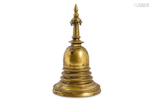 A BRONZE STUPA. Qing Dynasty. The stepped domed ba