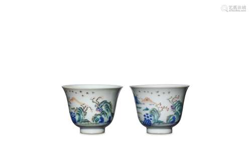 TWO CHINESE WUCAI MONTH CUPS. Qing Dynasty, Tongzh