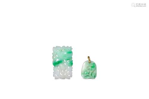 TWO CHINESE JADEITE PENDANTS TOGETHER WITH A PAIR