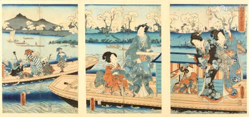 TWO FRAMED JAPANESE PRINTS BY KUNISADA.