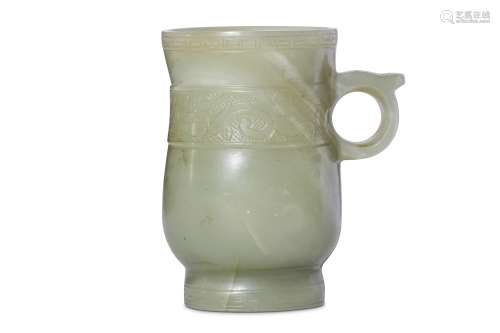 A CHINESE JADE HANDLED CUP. Ming Dynasty. Of sligh