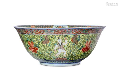 A CHINESE FAMILLE VERTE 'BOYS' PUNCH BOWL.