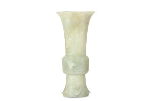 A CHINESE JADE 'BATS AND CLOUDS' GU VASE. Qing Dyn