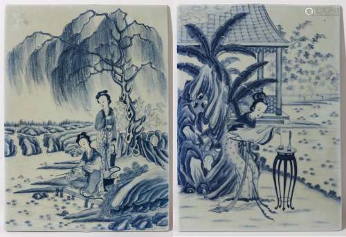 A PAIR OF CHINESE BLUE AND WHITE PLAQUES. Second h