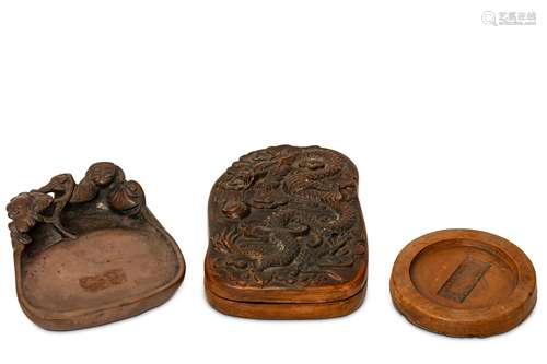 THREE CHINESE INK STONES.